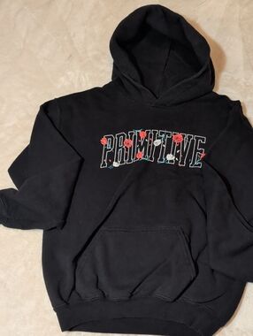 Primitive Black Hoodie with Floral Accent